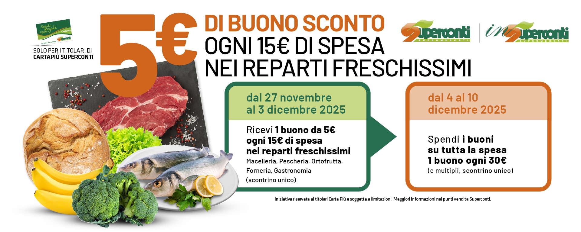 5€ di buono sconto ogni 15€ di spesa nei reparti freschissimi